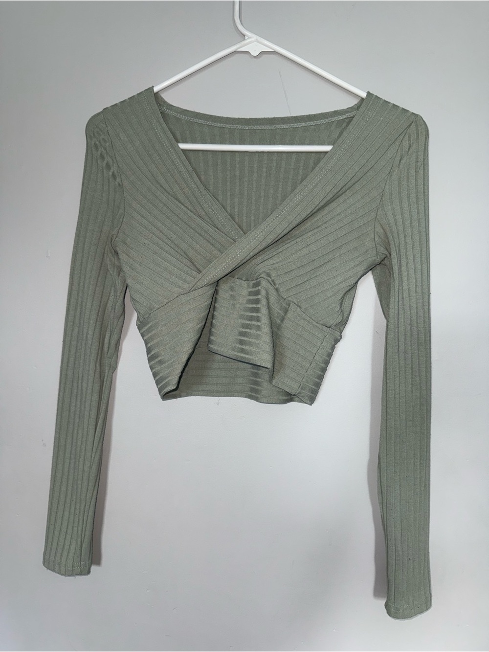 SHEIN Ribbed Wrap Crop Top - Sage